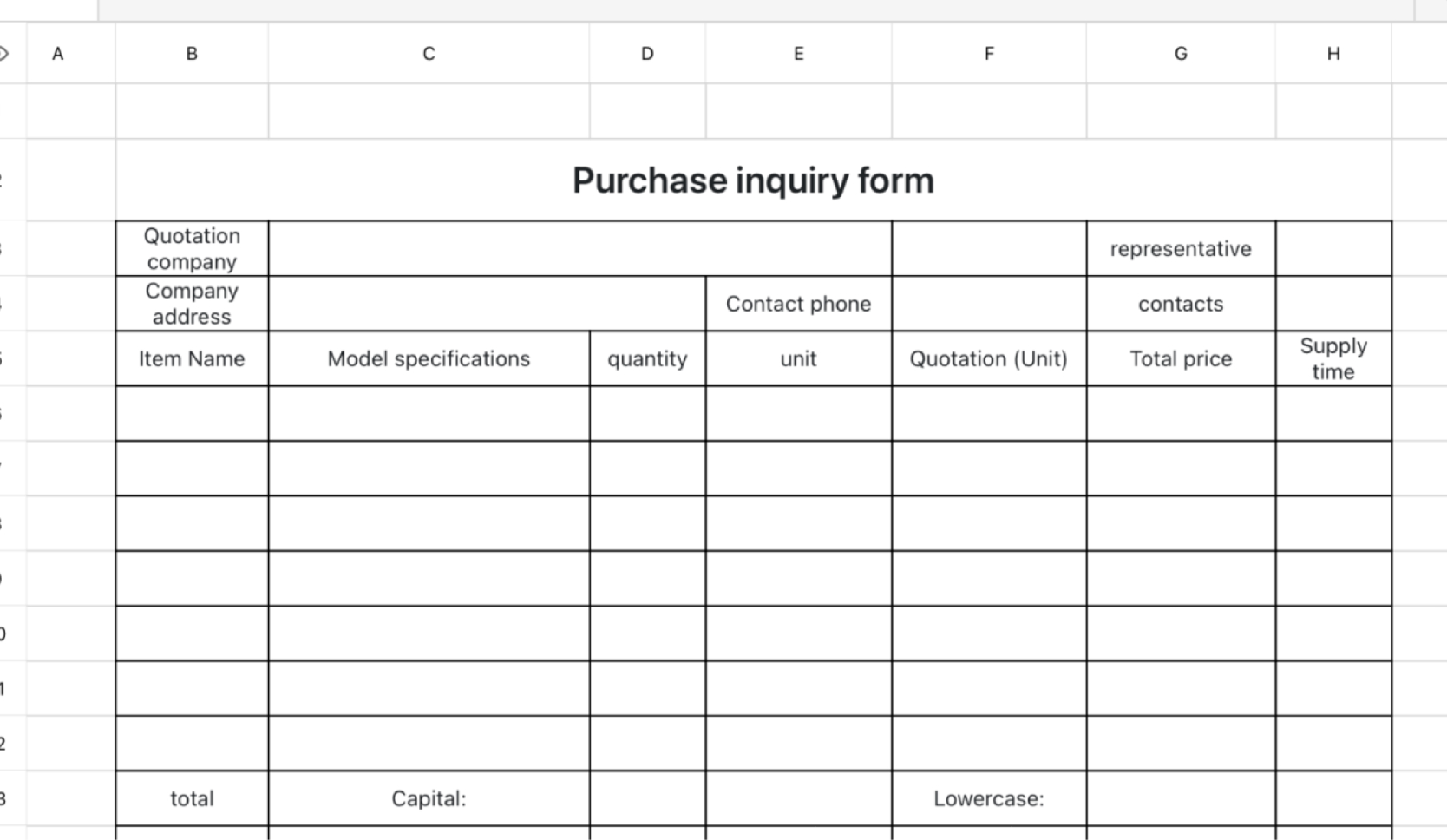 Purchase inquiry sheet 2